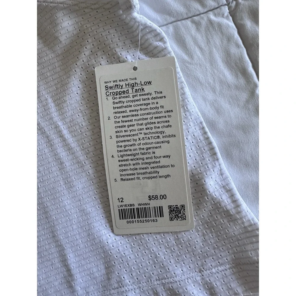 Lululemon SWIFTLY HIGH LOW CROPPED TANK TOP WHITE SIZE 12 Word Logo NWT